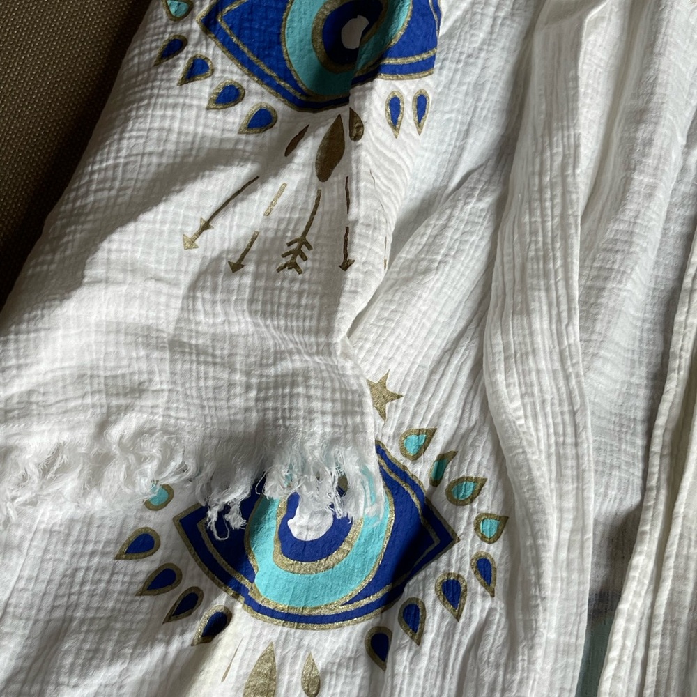 Anthropologie White Robe with Blue and Green Embroidery - Picture 3 of 5